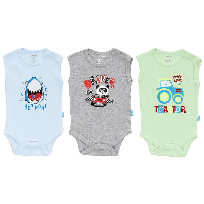 Cottonil® Baby Cut Sleeves Printed 3-Pack Onesies