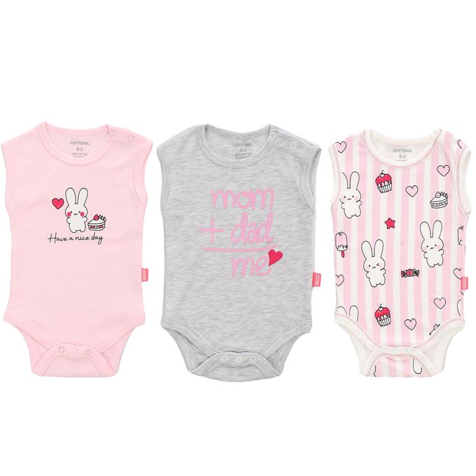 Cottonil® Baby Cut Sleeves Printed 3-Pack Onesies