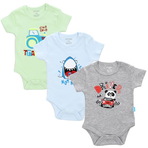 Cottonil® Baby Half Sleeves Printed 3-Pack Onesies