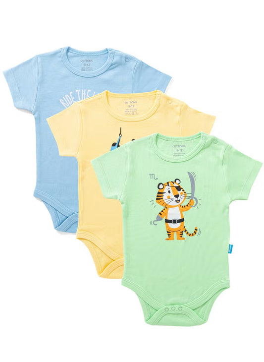Cottonil® Baby Half Sleeves Printed 3-Pack Onesies