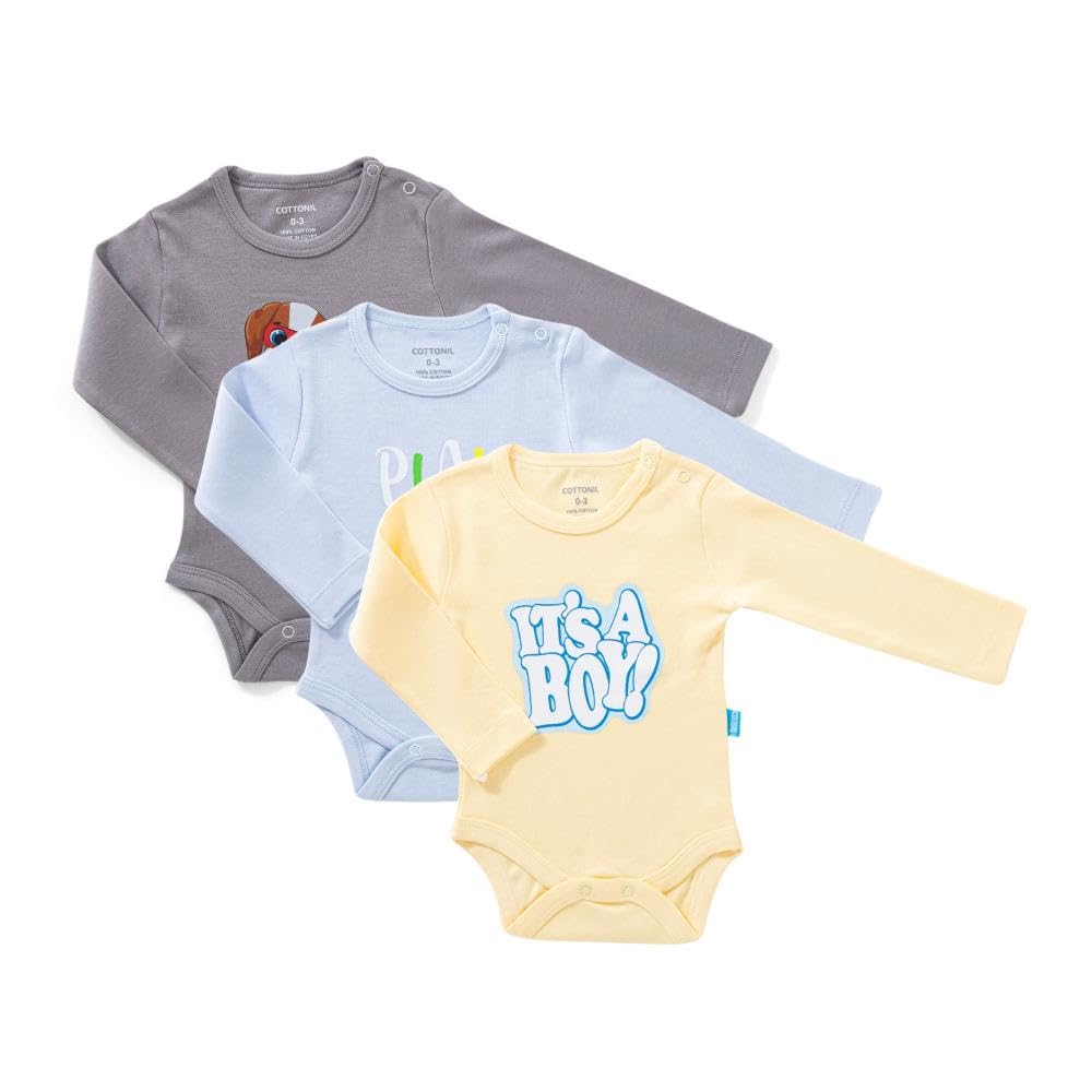 Cottonil® Baby Long Sleeves Printed 3-Pack Onesies