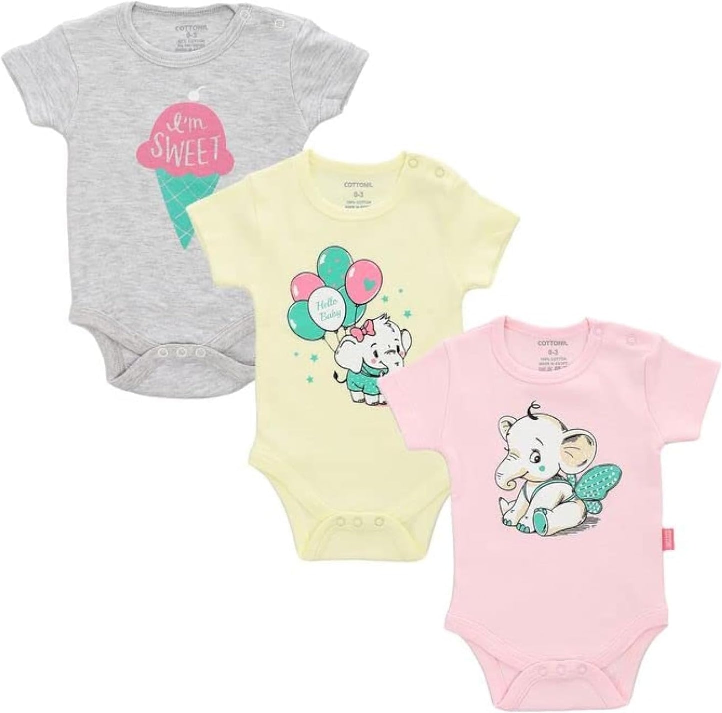 Cottonil® Baby Half Sleeves Printed 3-Pack Onesies