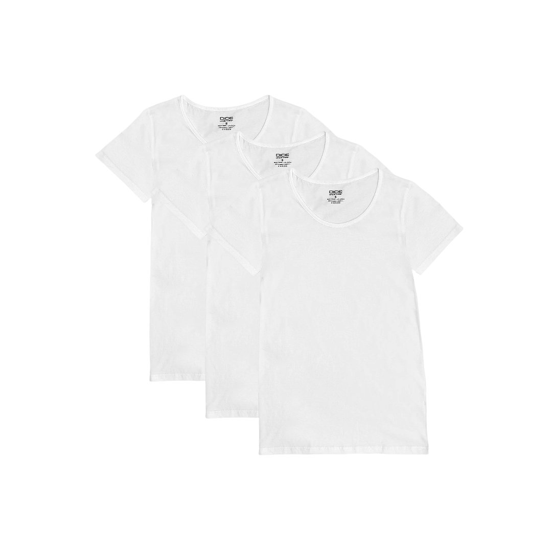 Dice® Men Half Sleeves Undershirt 3-Pack White (100% Cotton)