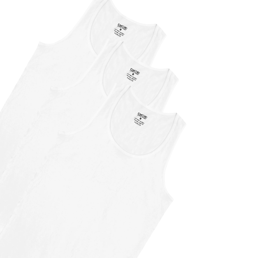 Dice® Men Cut Sleeves Undershirt 3-Pack White (100% Cotton)