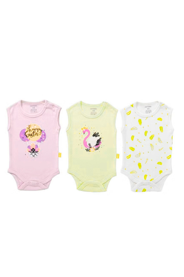 Cottonil® Baby Cut Sleeves Printed 3-Pack Onesies