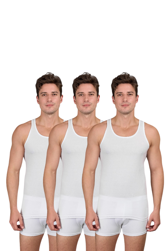 Dice® Men Cut Sleeves Undershirt 3-Pack White (100% Cotton)